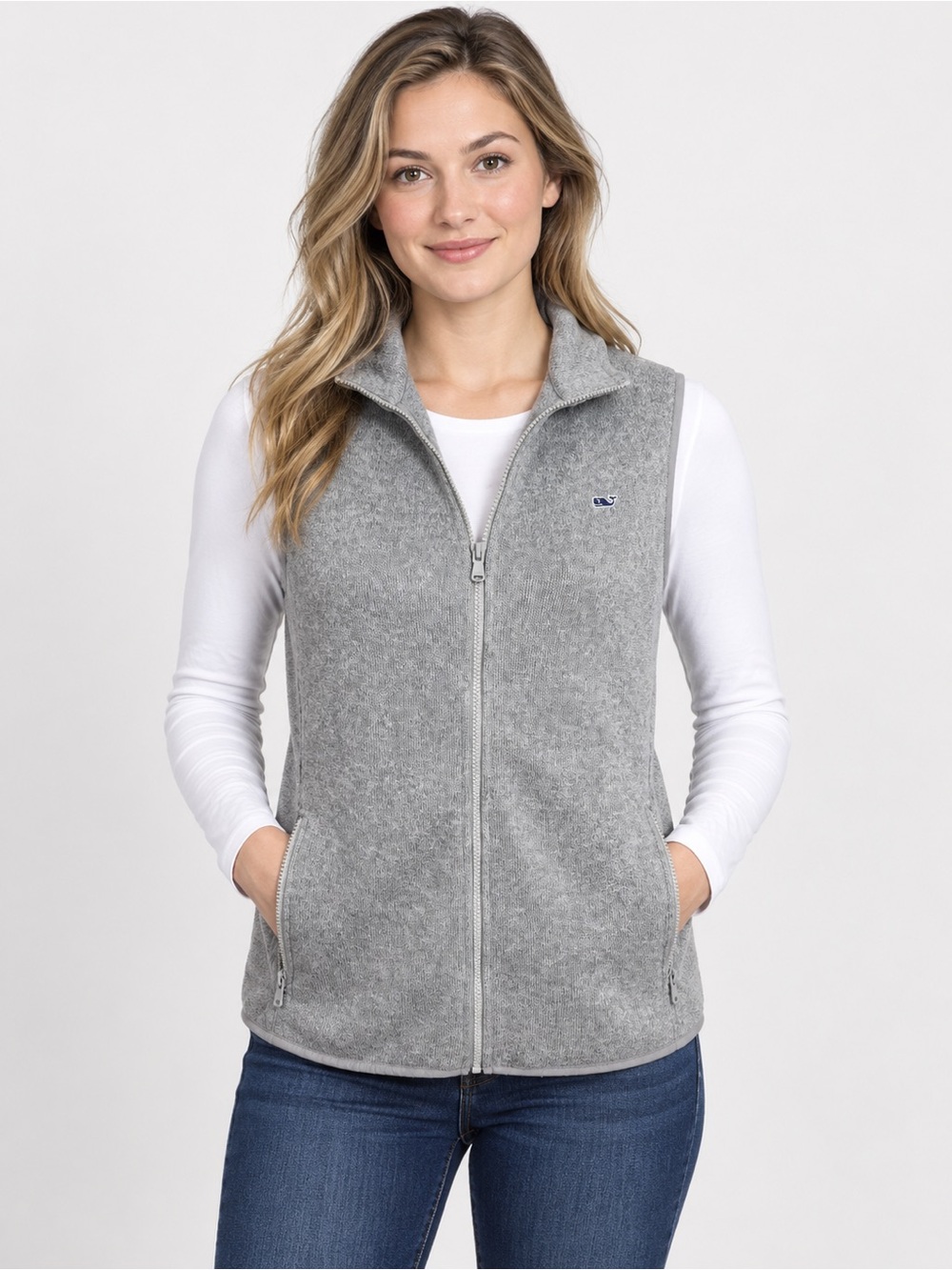 Vineyard Vines Gray Sweater Fleece Full Zip Vest Women’s S